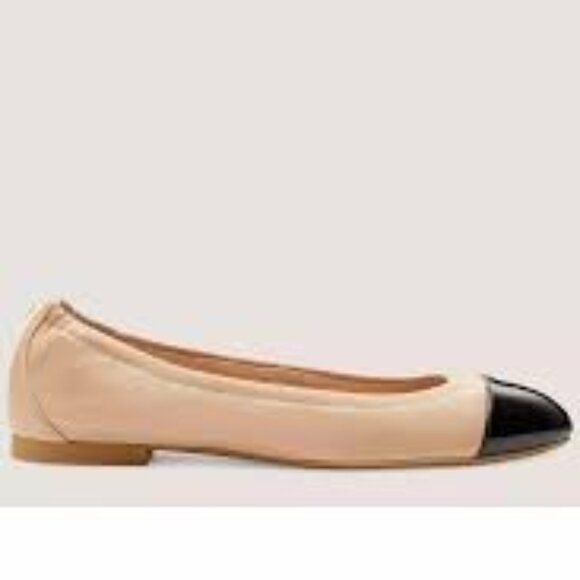 Stuart Weitzman Tan and Black Cap-Toe GABBY BALLET FLAT 7.5 - Picture 1 of 9